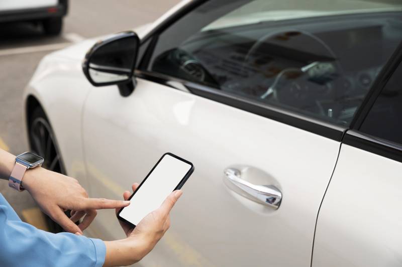 hand-using-phone-lock-car автозапуск с брелоки или смартфона